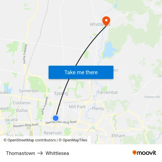 Thomastown to Whittlesea map
