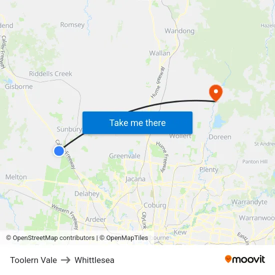 Toolern Vale to Whittlesea map