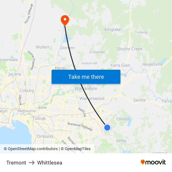 Tremont to Whittlesea map