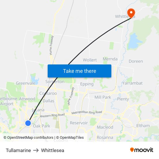 Tullamarine to Whittlesea map