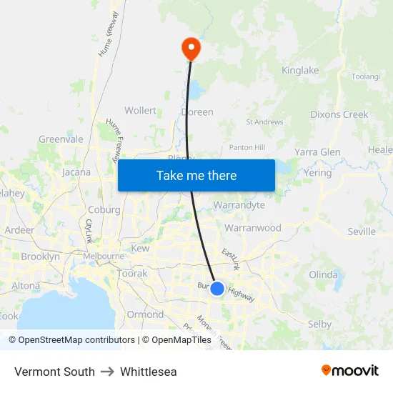 Vermont South to Whittlesea map