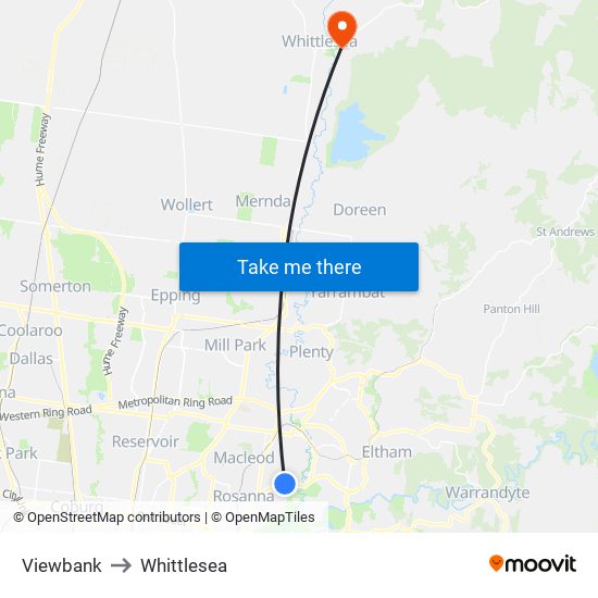 Viewbank to Whittlesea map