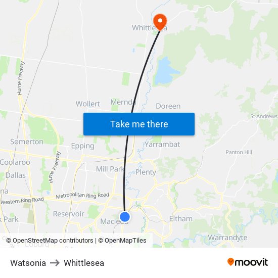 Watsonia to Whittlesea map