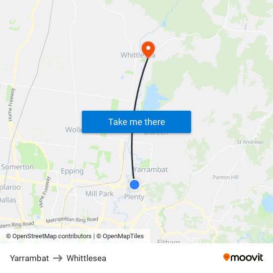 Yarrambat to Whittlesea map