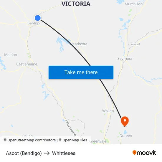 Ascot (Bendigo) to Whittlesea map