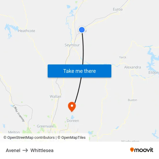 Avenel to Whittlesea map