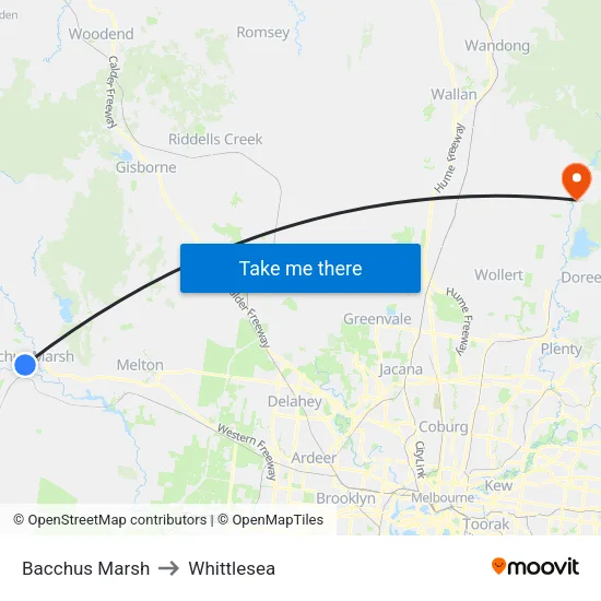 Bacchus Marsh to Whittlesea map