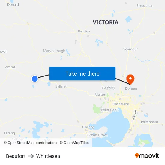 Beaufort to Whittlesea map