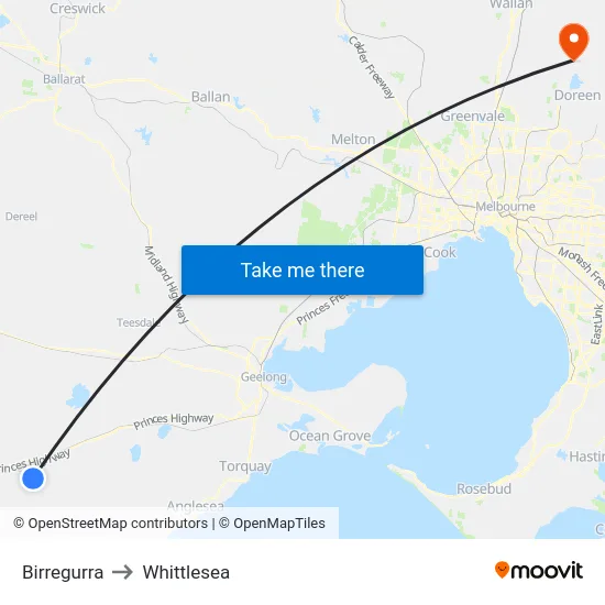 Birregurra to Whittlesea map