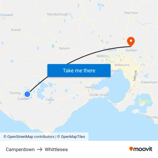 Camperdown to Whittlesea map