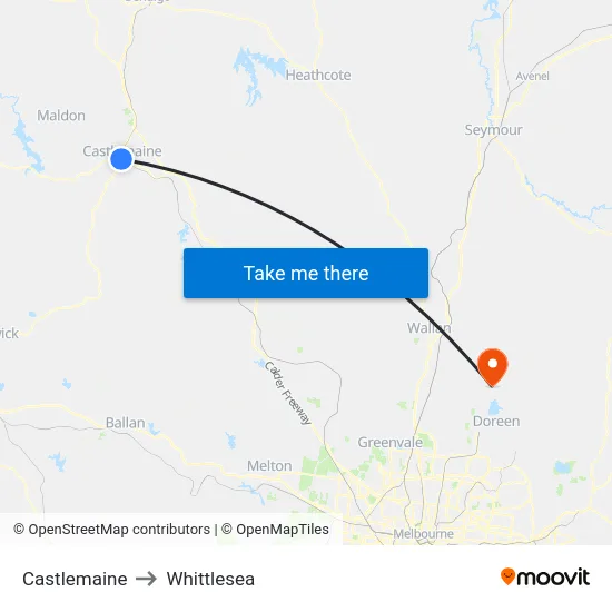 Castlemaine to Whittlesea map