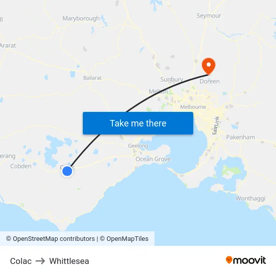 Colac to Whittlesea map