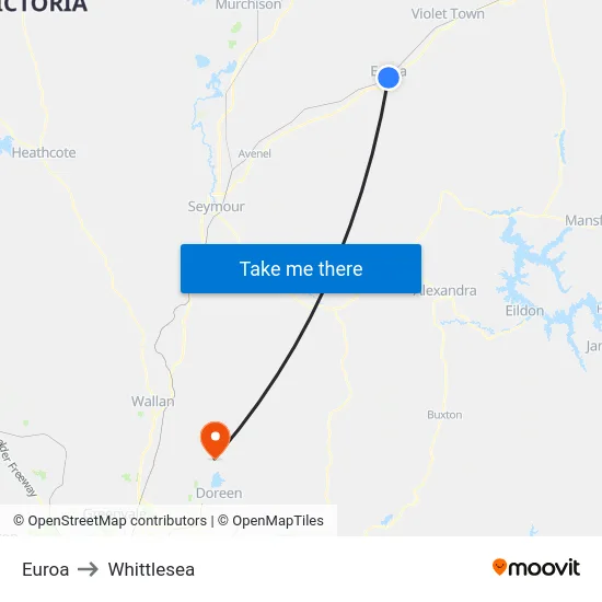 Euroa to Whittlesea map