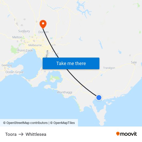 Toora to Whittlesea map