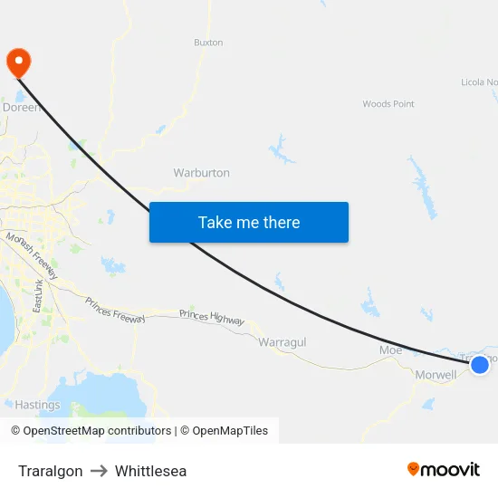 Traralgon to Whittlesea map