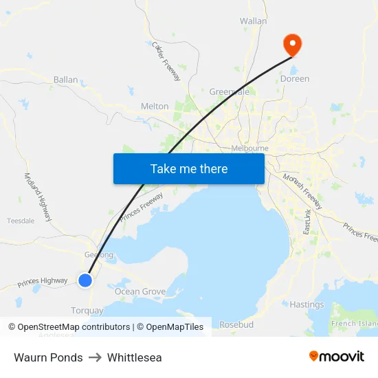 Waurn Ponds to Whittlesea map