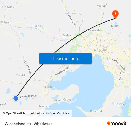 Winchelsea to Whittlesea map