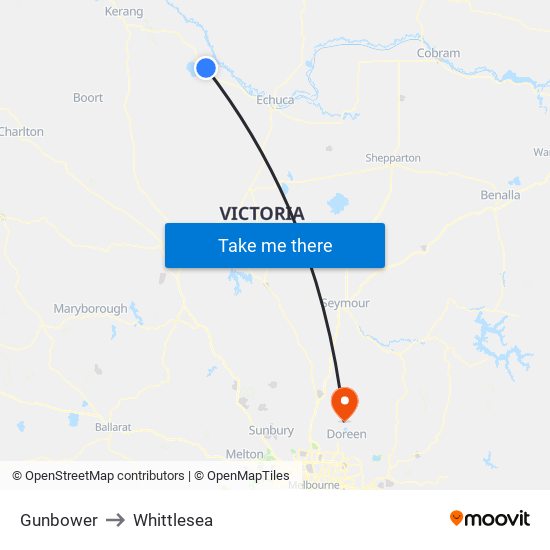 Gunbower to Whittlesea map