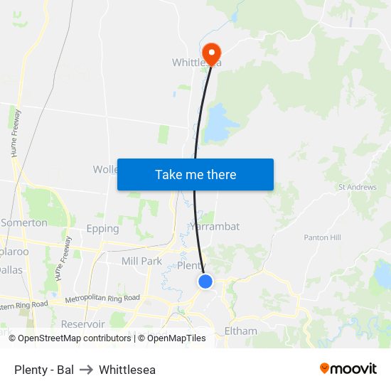 Plenty - Bal to Whittlesea map