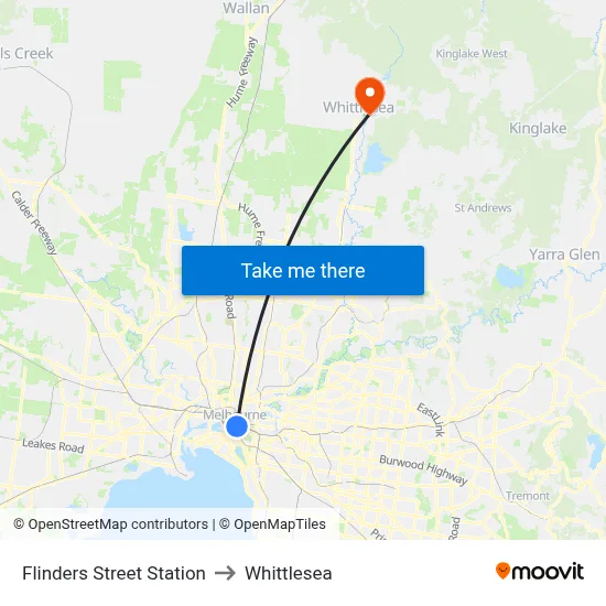 Flinders Street Station to Whittlesea map