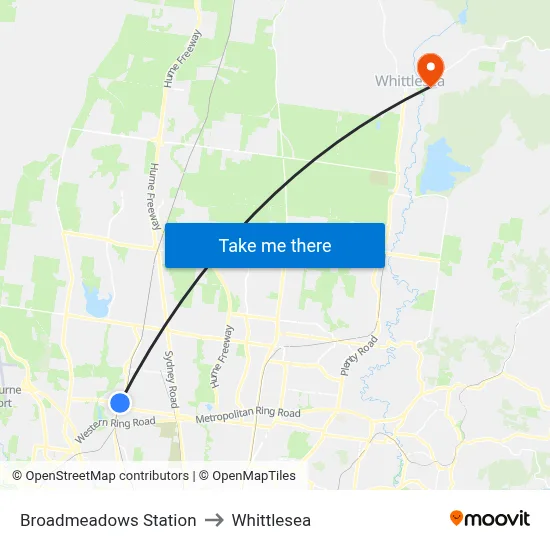 Broadmeadows Station to Whittlesea map