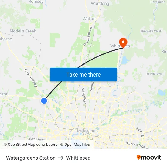 Watergardens Station to Whittlesea map