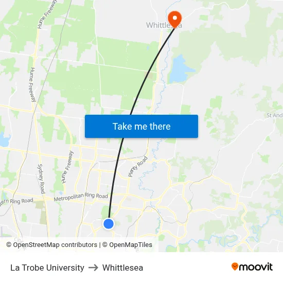 La Trobe University to Whittlesea map