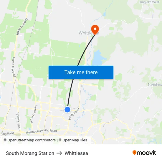 South Morang Station to Whittlesea map