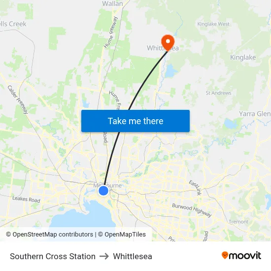 Southern Cross Station to Whittlesea map