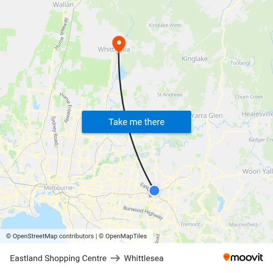 Eastland Shopping Centre to Whittlesea map