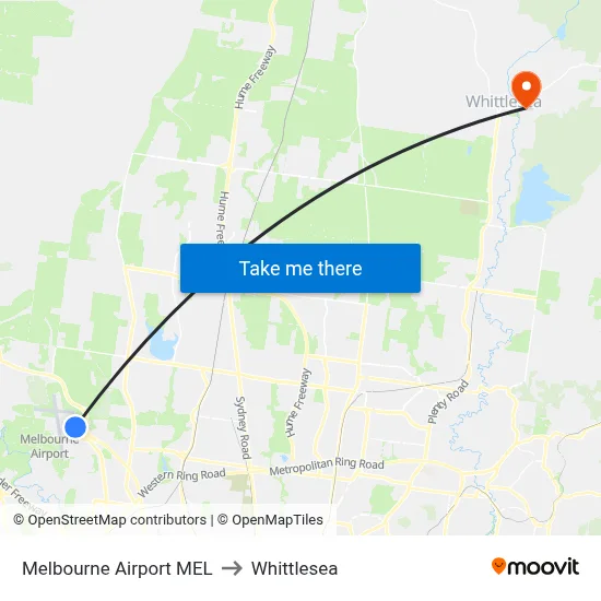 Melbourne Airport MEL to Whittlesea map