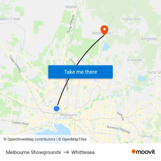 Melbourne Showgrounds to Whittlesea map