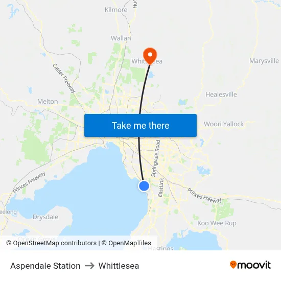 Aspendale Station to Whittlesea map