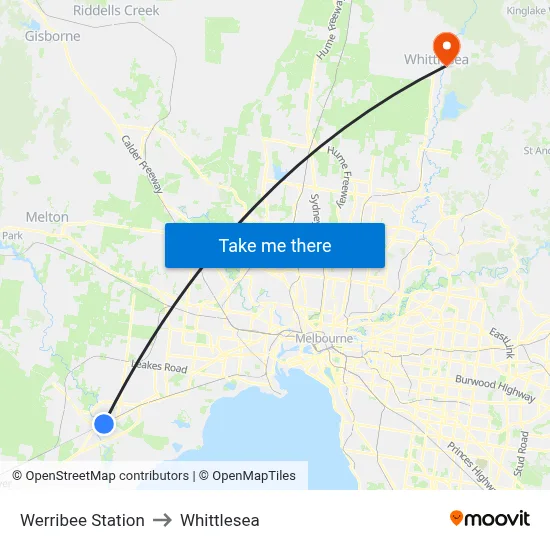 Werribee Station to Whittlesea map