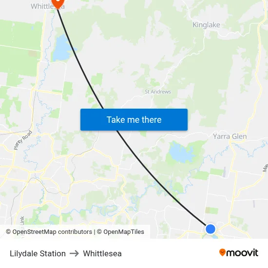 Lilydale Station to Whittlesea map