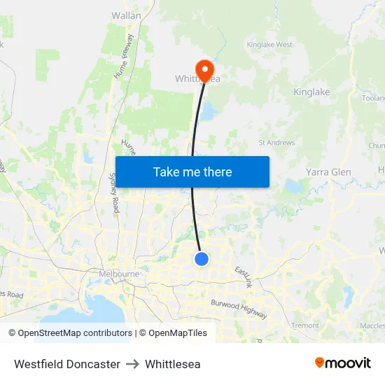 Westfield Doncaster to Whittlesea map