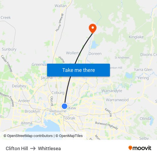 Clifton Hill to Whittlesea map