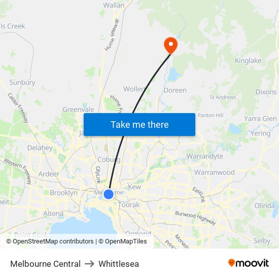 Melbourne Central to Whittlesea map