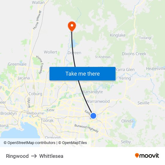 Ringwood to Whittlesea map