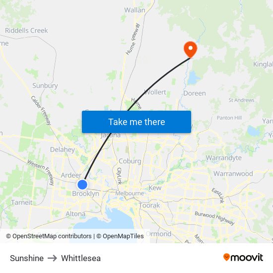 Sunshine to Whittlesea map