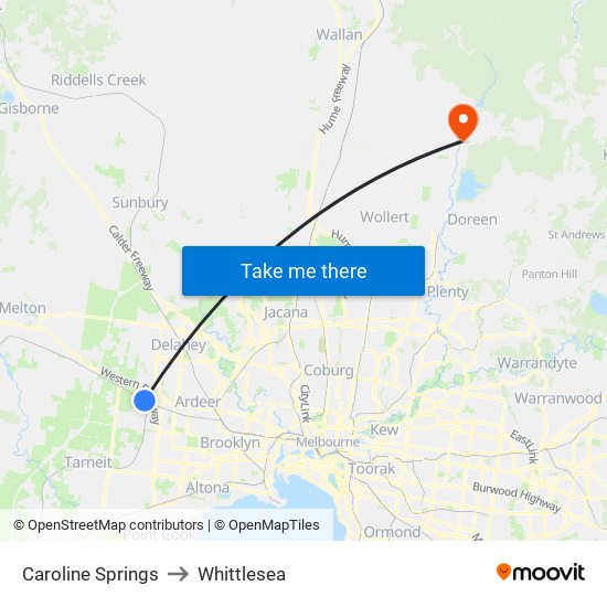 Caroline Springs to Whittlesea map