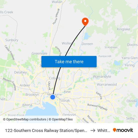 122-Southern Cross Railway Station/Spencer St (Melbourne City) to Whittlesea map