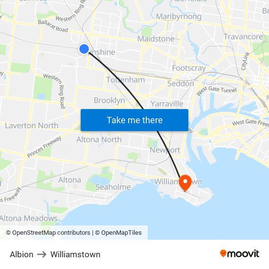 Albion to Williamstown map