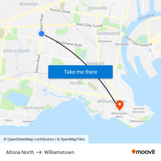 Altona North to Williamstown map