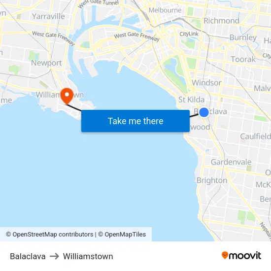Balaclava to Williamstown map