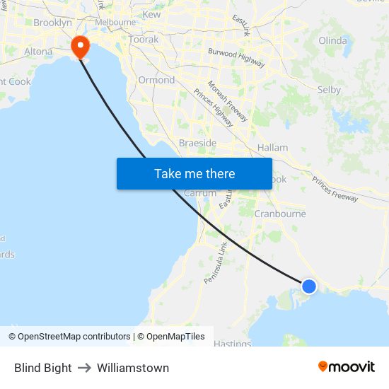 Blind Bight to Williamstown map