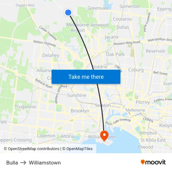 Bulla to Williamstown map