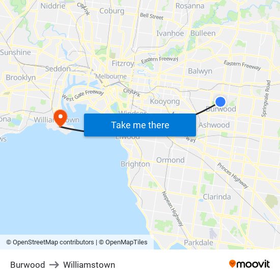 Burwood to Williamstown map