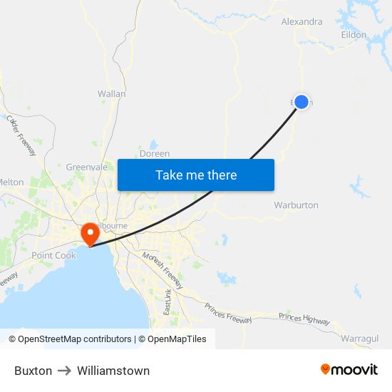 Buxton to Williamstown map