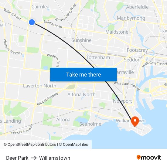 Deer Park to Williamstown map